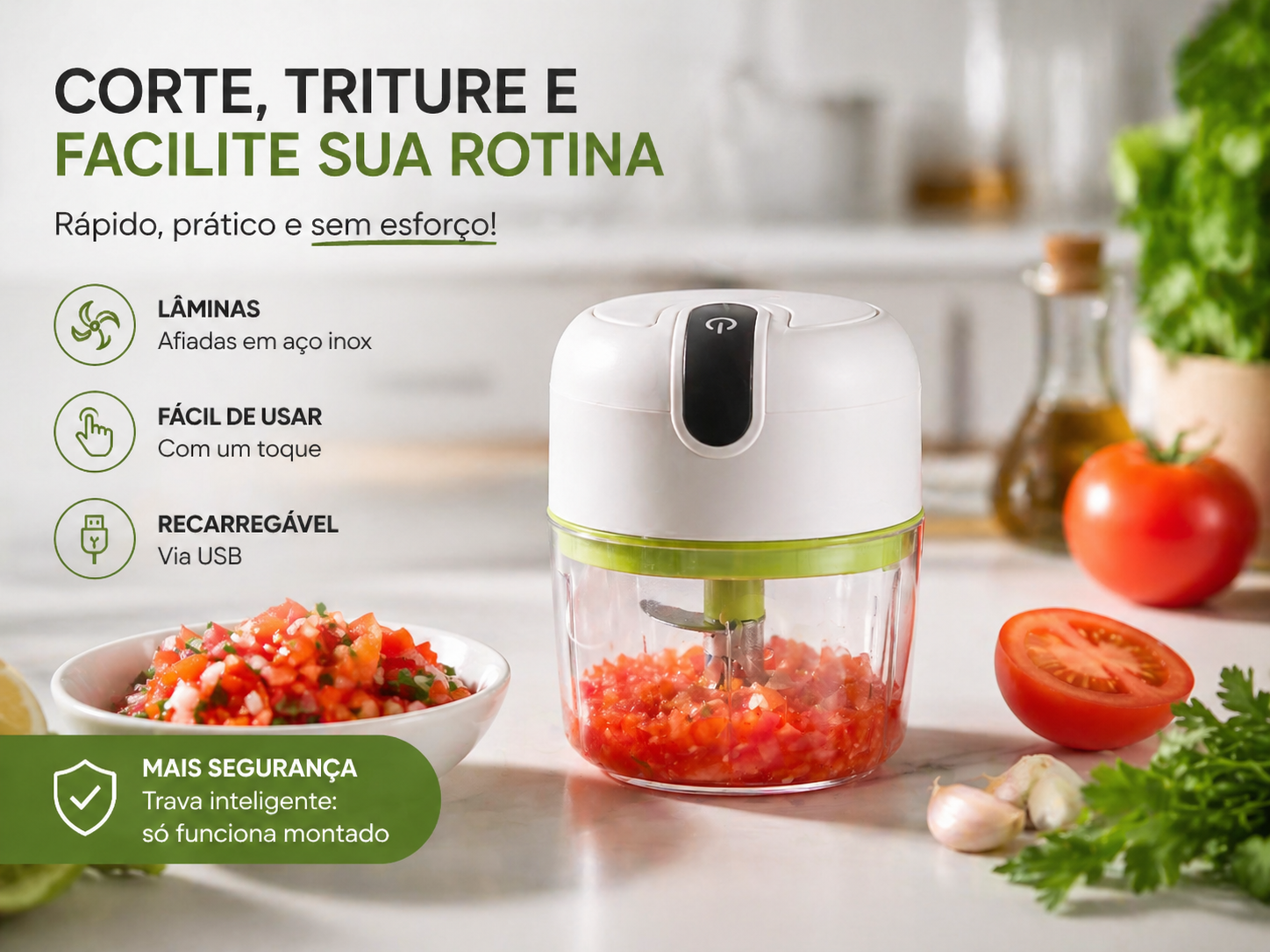 Pessoa usando o TurboCut em uma cozinha moderna